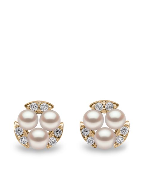 18kt yellow gold Sleek Akoya pearl diamond stud earrings