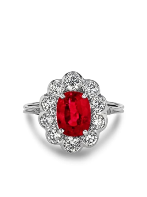 18kt white gold Antique Inspired ruby and diamond ring