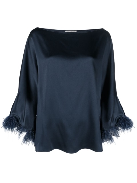 feather-detail slip-on blouse