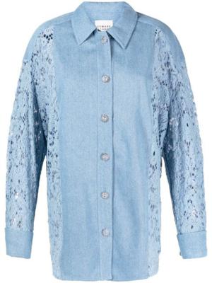 lace-pattern denim shirt
