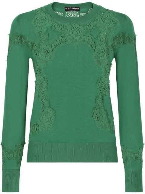 lace-inserts fine-knit jumper