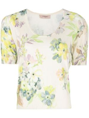 floral-print knitted top