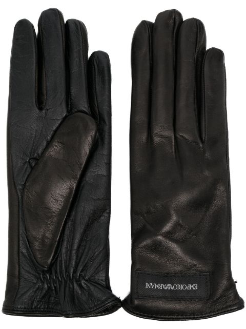 logo-patch leather gloves