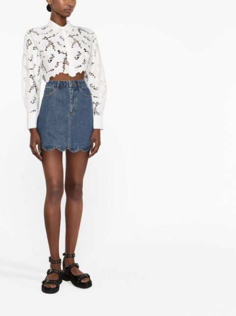 floral-lace cropped shirt