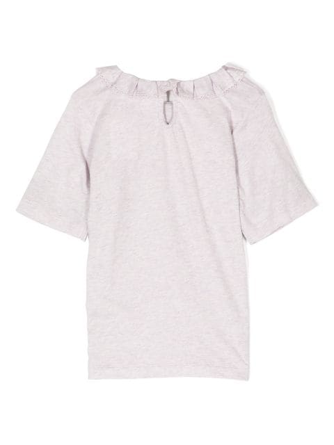 ruffle-collar cotton T-shirt