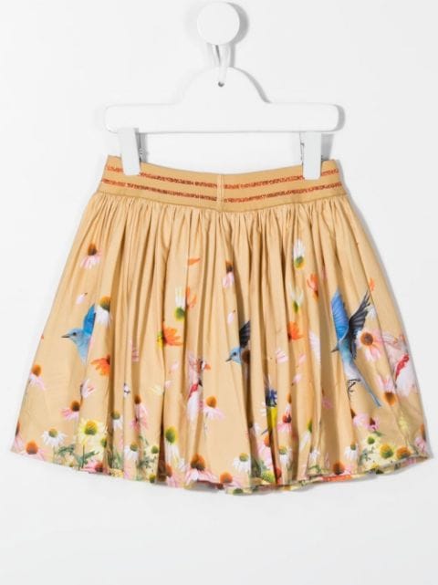 Floral bird organic-cotton skirt