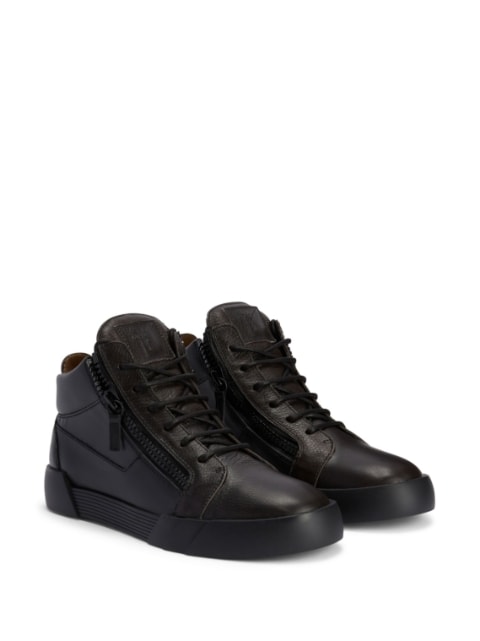 zip-up high-top leather sneakers