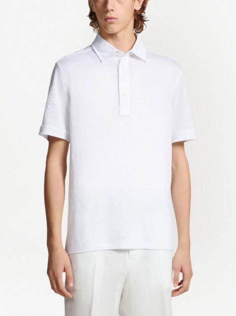 linen short-sleeve polo shirt