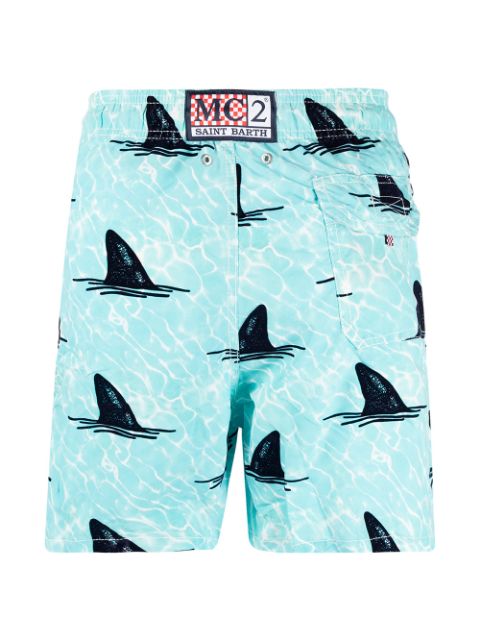 shark-print elasticated-waist swim shorts
