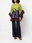 feather-trim embroidered poncho