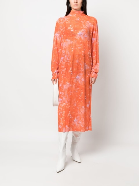 bleach-effect pliss -detailing long dress