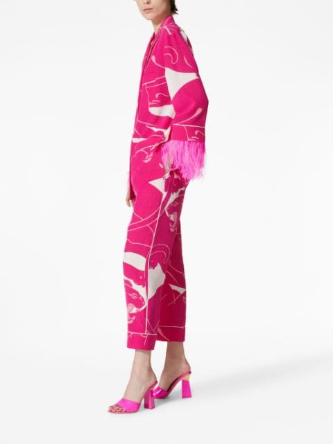 panther-print silk cropped trousers