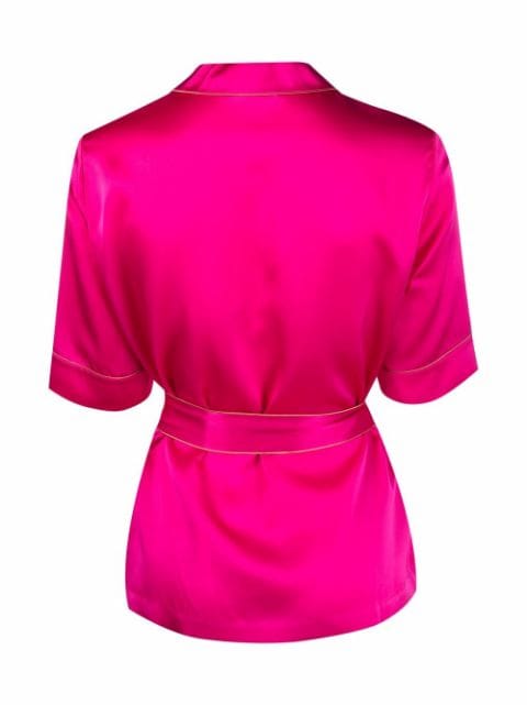 rosy tied-waist silk shirt
