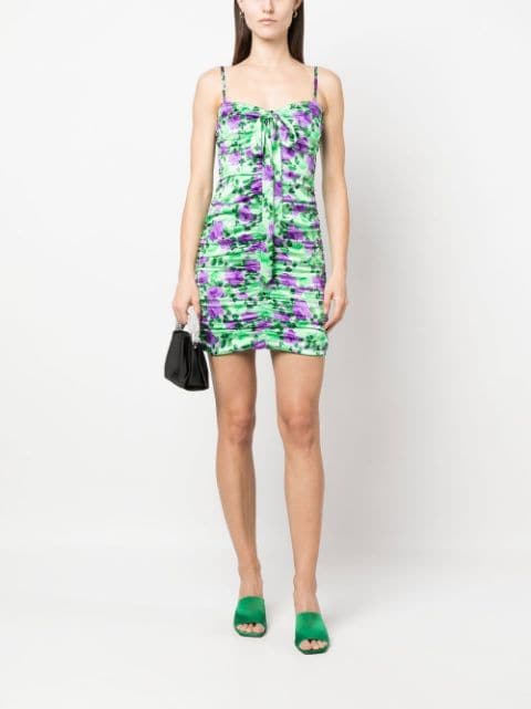 ruched floral mini dress