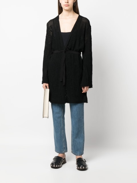 pointelle-knit belted cardi-coat