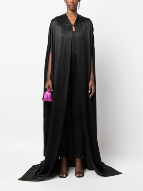 hooded silk-satin gown
