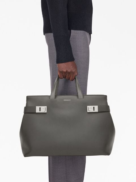 Gancini-buckle leather tote bag