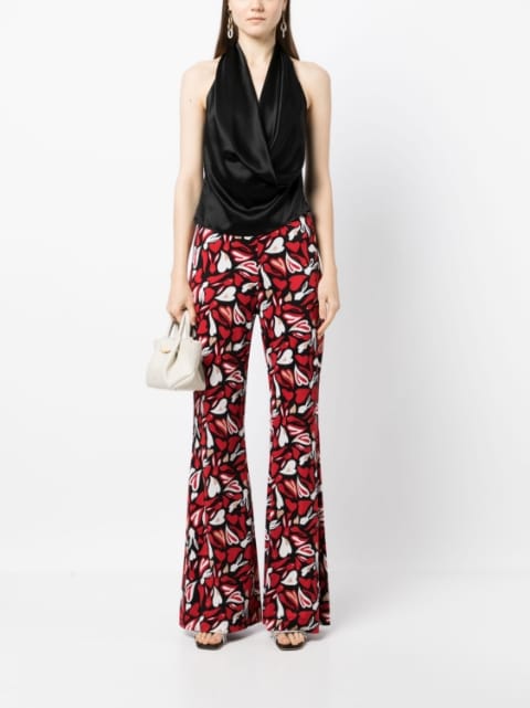 abstract-print silk flared trousers