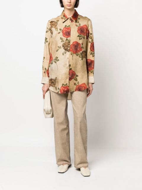 distressed floral print shirt
