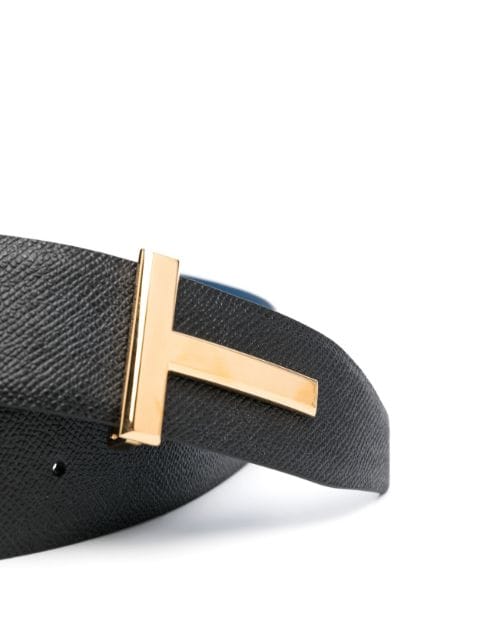 logo-plaque reversible leather belt