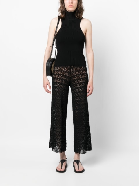 open-knit flared cropped trousers