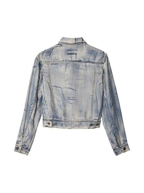 distressed-effect button-fastening jacket