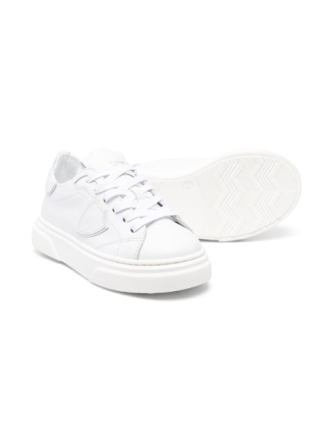 embossed-logo patch leather sneakers